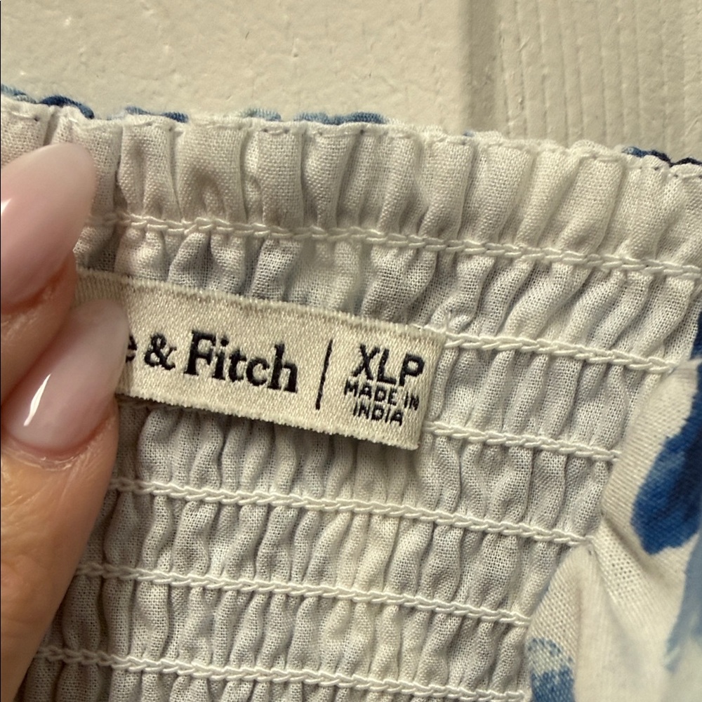 Abercrombie & Fitch White Midi Dress with Blue Floral Print - Picture 3 of 4